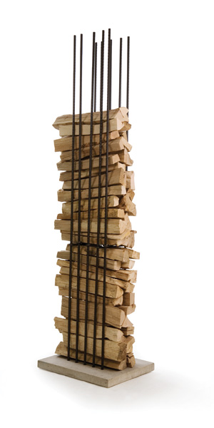 Ράβδοι χάλυβα διαμορφώνουν σε συνδυασμό με τα ξύλα που αποθηκεύουν ένα ιδιότυπο τοίχο