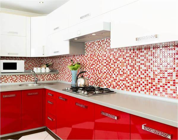 red and white kitchen cabinet doors, ντουλάπια κουζίνας σε λευκό και κόκκινο