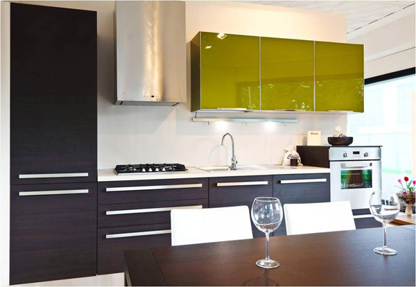 wenge wood and metal green kitchen cabinet doors, πορτάκια σε βέγκε και πράσινο μεταλλικό