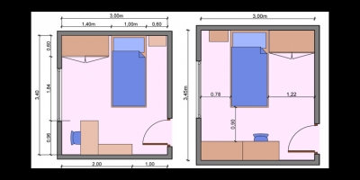 Κατόψεις παιδικών/ εφηβικών υπνοδωματίων με ένα μονό κρεβάτι